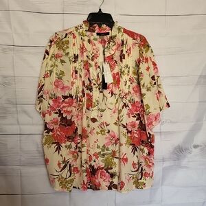 Floral Blouse with Pink and Green Accents